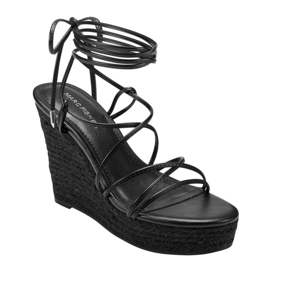 Marc Fisher Black Espadrille Wedge 1" Platform Heel size 6.5 - Picture 2 of 10